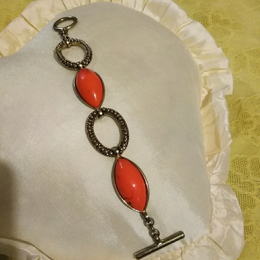 Chunky Coral Stone  Toggle Bracelet